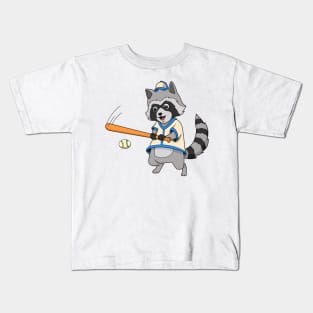 Cartoon raccoon playing baseball Kids T-Shirt